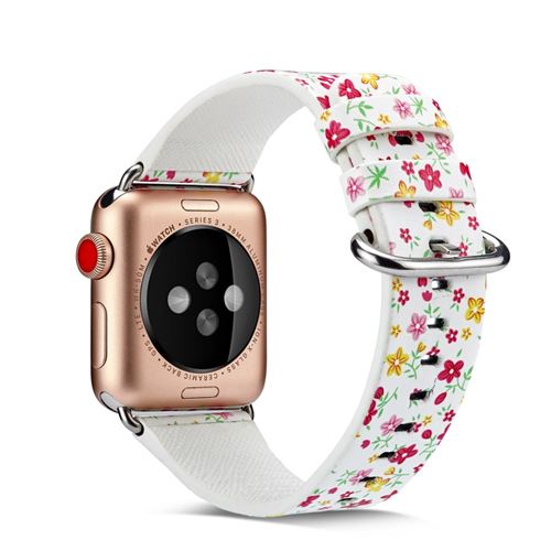 Bracelet en cuir véritable fleur style E pour votre Apple Watch Series 4 40mm/Series 3 2 1 38mm