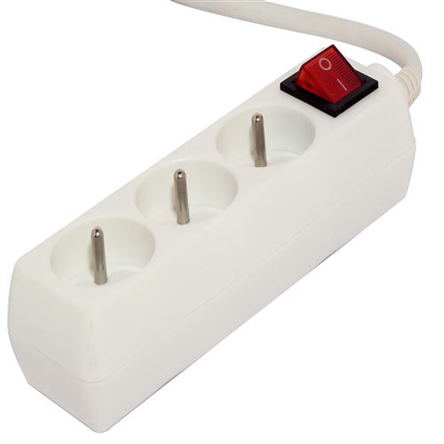 Chacon - Universeel - prise mult.blanc+cord.+ interrupt3x16a. 1.5 m -