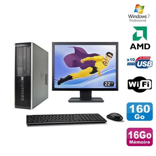 Pc hp compaq 6005 pro sff amd 3ghz 16go 160go graveur wifi win 7 pro 22'