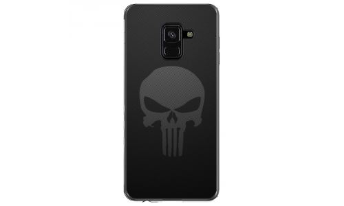 Coque souple pour Samsung Galaxy A8-Plus 2018 avec impression Motifs tête de mort sur fond carbone