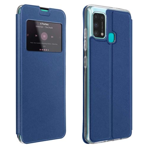 Housse pour Galaxy M31 / M21 / M30s Fenêtre Porte-carte Fonction Support Vidéo bleu