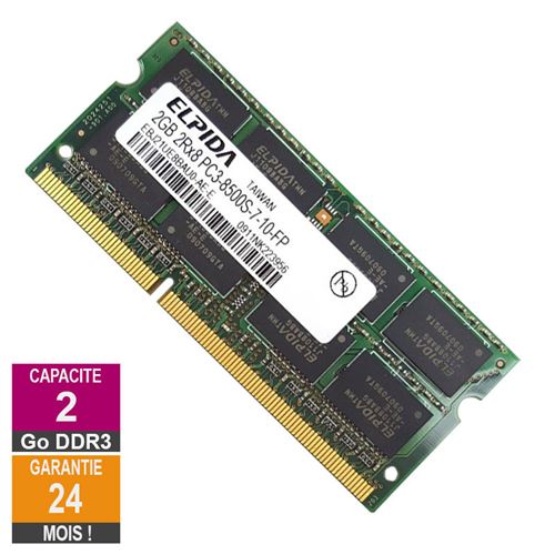 Barrette Mémoire 2Go Ram Ddr3 Elpida Ebj21Ue8Bau0-Ae-E So-Dimm Pc3-8500 1066Mhz 2Rx8