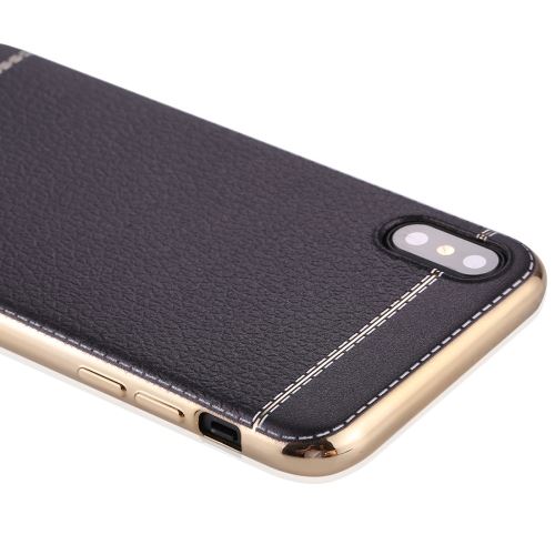 iPhone X Coque Protection TPU Noir Electroplating Litchi ALS48329