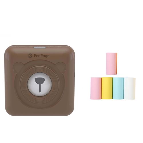 Mini imprimante thermique Peripage portable Bluetooth 58 mm avec 5 rouleaux de papier d'impression -marron