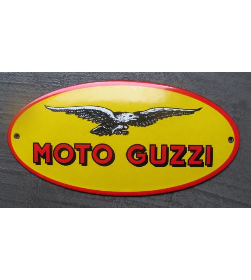 mini plaque emaillée moto guzzy ovale jaune orangé14x10cm motor oil deco garage email