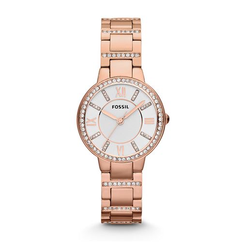 Montre Fossil Virginia à Trois Aiguilles En Acier Inoxydable Ton Or Rose pour Femme, Es3284