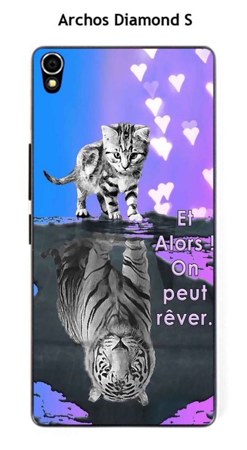 Coque TPU gel souple Archos Diamond S design Chat Tigre Blanc fond bleu rose Et Alors !
