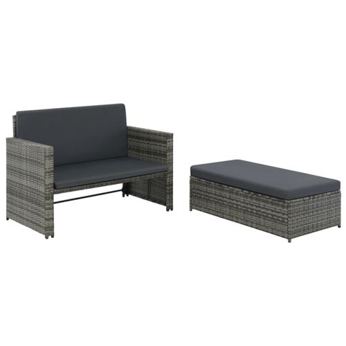 Vidaxl Gris Salon De Jardin Modulable Polyethylene 2 Pieces 2 Personnes