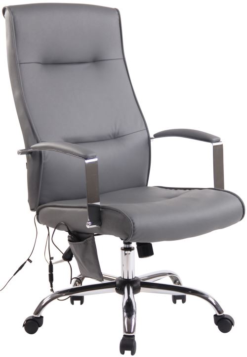 Fauteuil de bureau Portland Similicuir avec Fonction Massage - Piètement à roulette - Réglable en hauteur et Pivotant - Couleur Gris