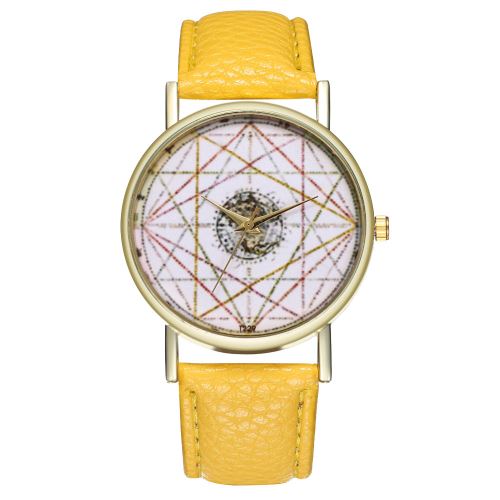 Zhou Lian occurrence Xiao montre symbole du zodiaque montre géométrique montre carte du monde montre féminine montre à quartz horloge T229-Ajaune