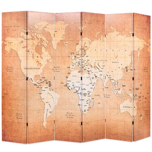 vidaXL Kamerscherm inklapbaar wereldkaart 228x170 cm geel