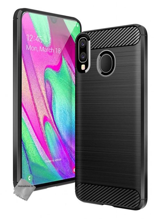 Housse etui coque silicone gel carbone pour Samsung Galaxy A40 avec verre trempe - NOIR