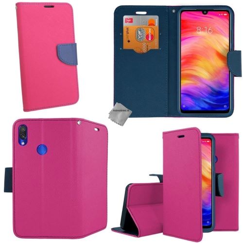 Housse etui coque pochette portefeuille pour Xiaomi Redmi Note 7 avec film ecran - ROSE / BLEU