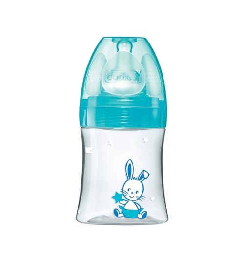Dodie biberon initiation+ 150ml transparent valentin lagoon 0-6 mois tétine ronde 3 vitesses débit 1
