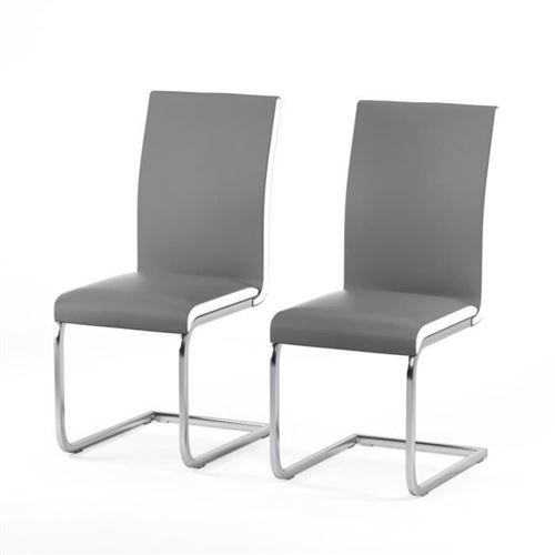 Lea Lot De 2 Chaises De Salle A Manger En Simili Gris - Contemporain - L 43 X P 56 Cm