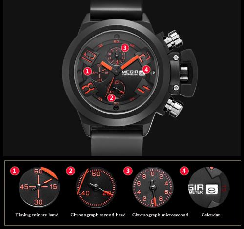 OHP Multifonctionnel montre bracelet en silicone hommes montre étanche calendrier - noir .