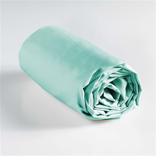Drap housse 2 personnes 160 x 200 cm uni 57 fils lina Menthe
