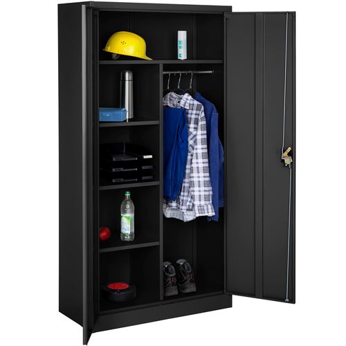 TecTake Vestiaire métallique comprenant 6 casiers et 1 penderie intégrée - noir - 90 cm