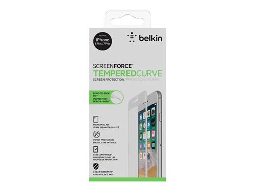 Belkin TemperedCurve - Protection d'écran pour téléphone portable - verre - couleur de cadre blanc - pour Apple iPhone 7 Plus, 8 Plus