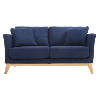 Canapé scandinave 2 places bleu foncé déhoussable et pieds bois ... Canapé scandinave 2 places bleu foncé déhoussable et pieds bois ...
