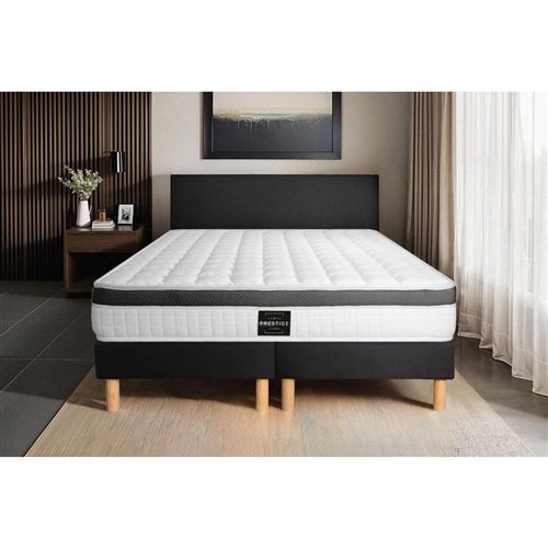 Ensemble matelas et sommier Prestige Literie Ensemble matelas 160 x 200 cm suprieur - mousse mmoire de forme - ep. 21 cm - ferme - sommier noir
