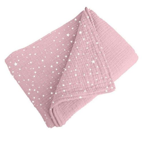 Couverture 100% coton pour b&eacute;b&eacute; - Rose &agrave; motifs &eacute;toil&eacute;s - 75 x 75 cm