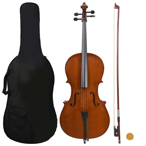 vidaXL Jeu de violoncelle sac arc en cheveux naturels Bois foncé 4/4