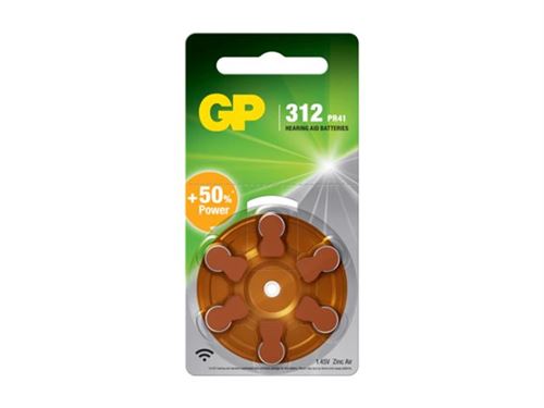 GP ZA312 - Batterie - appareil auditif 6 x PR41 / 312 - Zinc Air