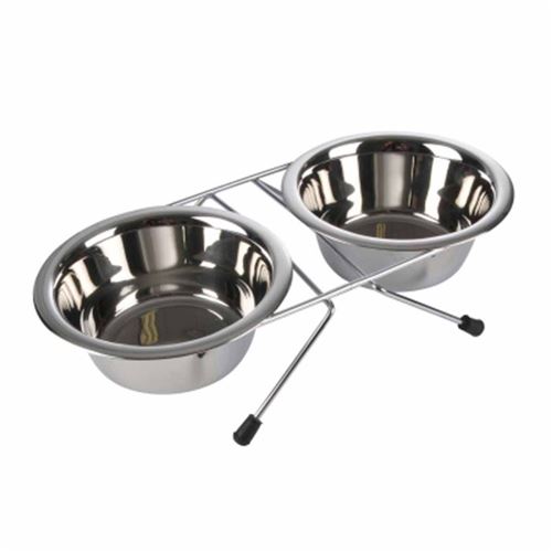 Lot de 2 Gamelles pour Chien & Chat Inox 21cm Argent