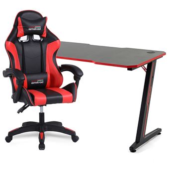 Pack Bureau Gamer Amstrad - Bureau 120cm Carbone Orange & Fauteuil Gamer Inclinable, Noir/Orange - Support Casque Et Porte-Gobelet Inclus
