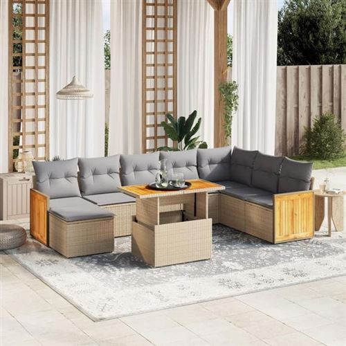 Non Communiqué Beige Vidaxl Salon De Jardin Avec Coussins 9 Pcs, Canapés De Terrasse, Ensemble De Meubles De Patio, Mobilier D'extérieur, 3274097