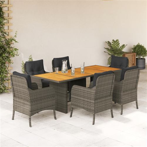 Non Communiqué Gris Vidaxl 7-Delige Tuinset Met Kussens Poly Rattan Grijs3211898