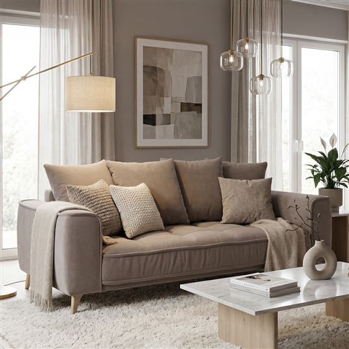Canap&eacute; Tissu Droit Gris clair Altamo - 2 Places - Gris clair