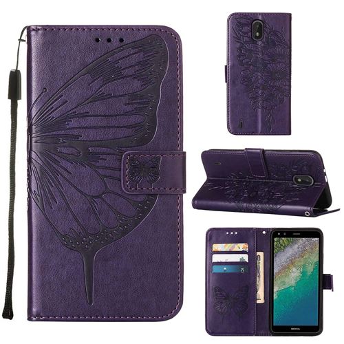MPFRANCE Housse pour Nokia C01 Plus Violet Intense [Papillon V3]