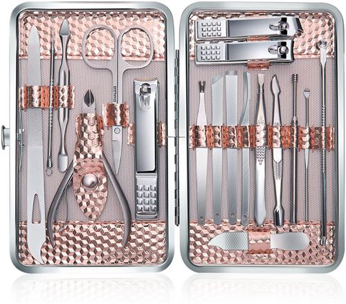 CHENYAO(MJ0004) Coupe Ongle Professionnel Coupe ucure Pedicure Set de 18pcs avec Exquis La Boîte (Or rose)