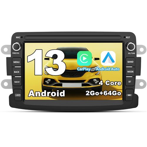 Autoradio Android 13【2Go+64Go】 pour Renault Dacia Duster Sandero Captur Lodgy Symbol Logan Dokker avec Carplay Android Auto 7 Pouces Écran GPS/Bluetooth/Commande au Volant/Aide au Parking