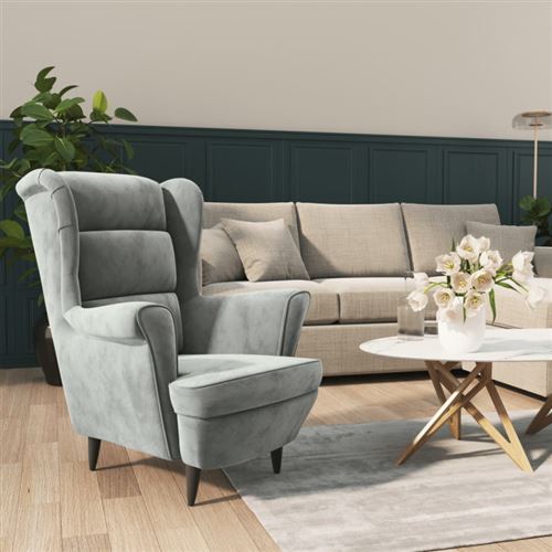 Stanley - fauteuil velours gris clair