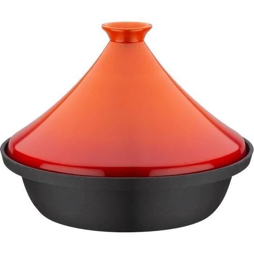Tajine fonte massive - 30 x 22 cm - Couvercle céramique - Induction - Orange