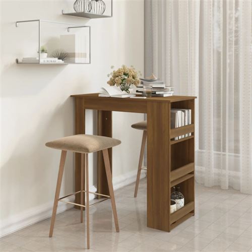Table de bar et rangement chêne marron bois d ingénierie