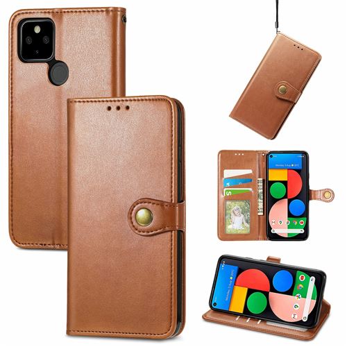 MPFRANCE Housse pour Google Pixel 5A Marron [Porte Carte, etui portefeuille, boucle]