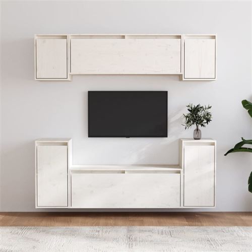 Non Communiqué Blanc Meubles Tv 6 Pcs Bois Massif De Pin