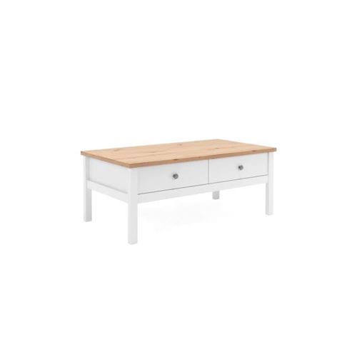 Table Basse - Décor Chene Naturel Et Blanc - Avec Rangement - L 100 X P 55 X H 40 Cm