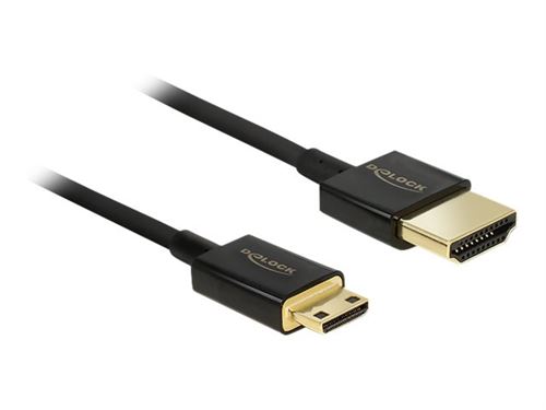 Delock Slim High Quality - Câble HDMI avec Ethernet - HDMI mini mâle pour HDMI mâle - 25 cm - triple paire torsadée blindée - noir - support 4K