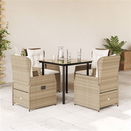 Vidaxl Beige Ensemble À Manger De Jardin 5 Pcs - Poly Rotin - Image 2