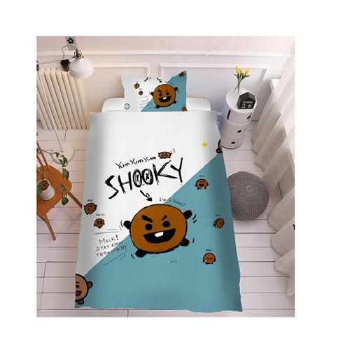 Set de housse de couette BT21 en coton 150x200cm avec drap housse 160*230cm et 2 taies d'oreiller 48*74cm - Shooky