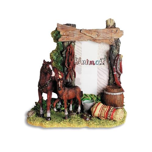 IMPEXIT - Cadre Photo Chevaux Far-West en résine 22/21/9,5 cm