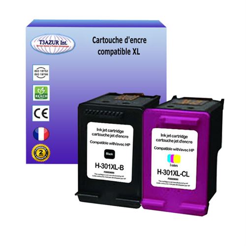 T3AZUR - 1+1 Cartouches d'encre compatibles remplace HP 301 301XL Noir+Couleur pour HP Deskjet 2546, 2547, 2548, 2549, 2550