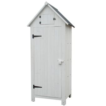 Armoire De Jardin Lasurée Blanche Avec 3 étagères - 0.41m², Toit Bitumé - Idéale Rangement Outils Extérieur