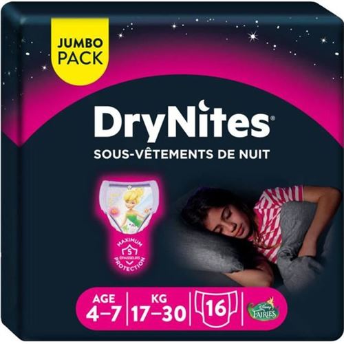 HUGGIES Culottes de nuit pour fille Drynite - 4 - 7 ans - 17 a 30 kg