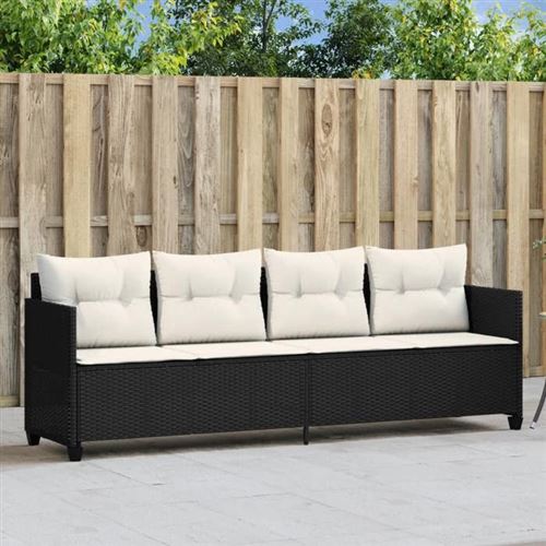 vidaXL Chaise Longue avec Coussins, Siège avec Dossier, Transat avec Housse, Meuble de Jardin Terrasse Patio, Moderne, Noir 368326